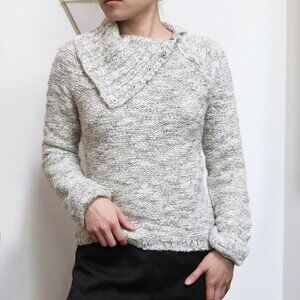 Y2K Cloud Grey/Ivory Marl Knit Sweater w/ Asymmetric Side Button Detail, Fitted